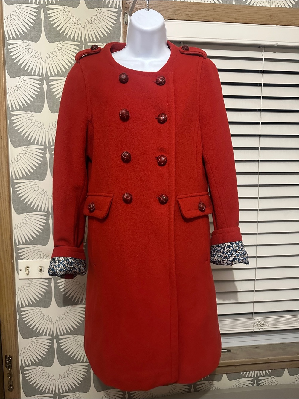 Lands' End Red Double-Breasted Pea Coat